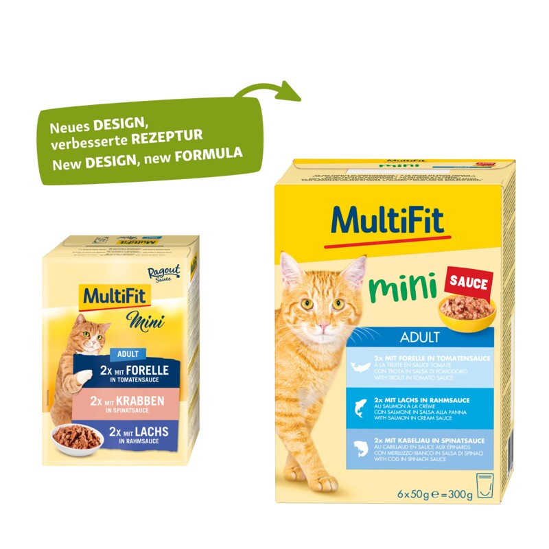 MultiFit Mini Nassfutter Katze Adult, Multipack Sauce 6x50 g Fleisch