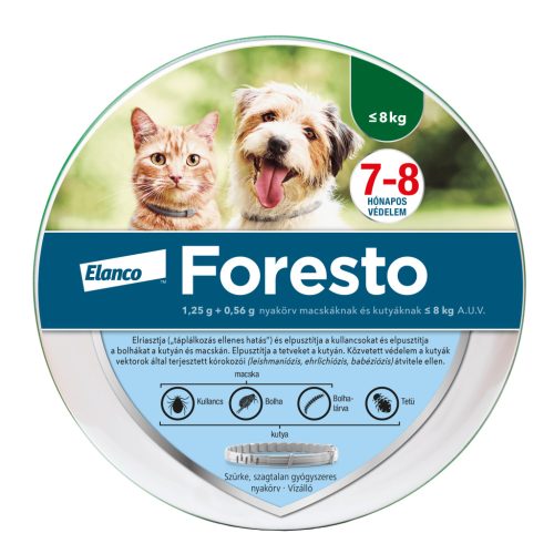 Foresto kullancs és bolha elleni nyakörv 8kg alatti kutyáknak és macskáknak 38cm
