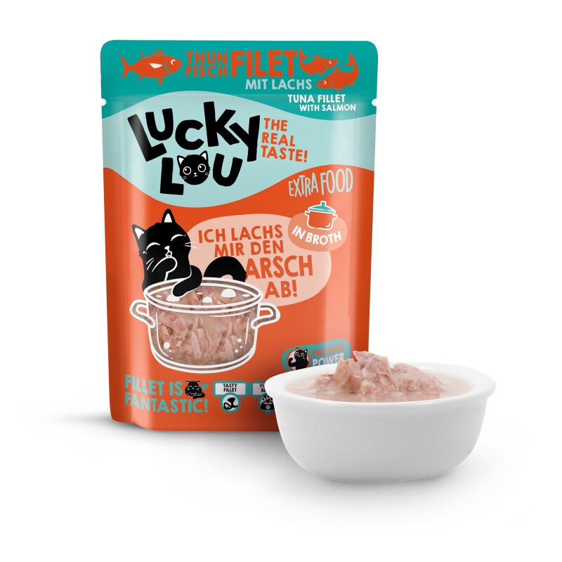 Lucky Lou Nassfutter Katze Extra Food Adult in Brühe Thunfisch 12x70 g