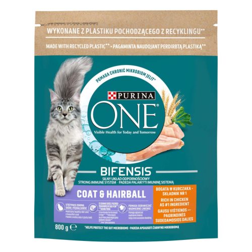 Purina One Coat&Hairball száraz macskaeledel csirke&gabona 800g