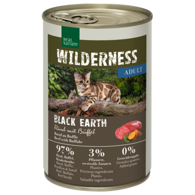 REAL NATURE WILDERNESS Nassfutter Katze, Adult Black Earth, Rind und Büffel 6x400 g