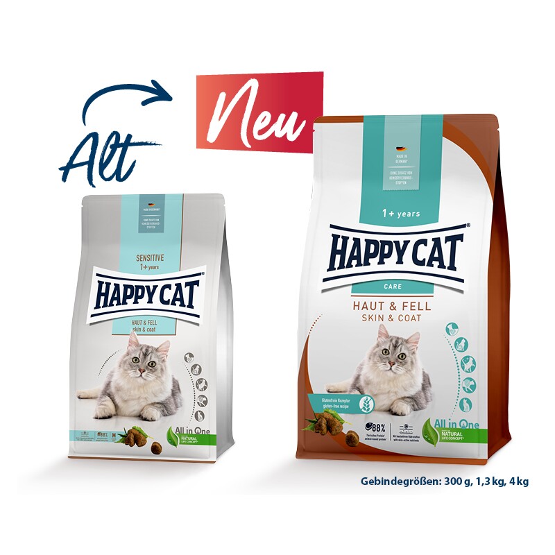 HAPPY CAT Care Trockenfutter Katze Adult, Haut & Fell 1,3 kg