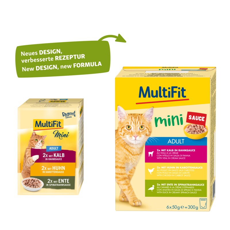 MultiFit Mini Nassfutter Katze Adult, Multipack Sauce 6x50 g Fleisch
