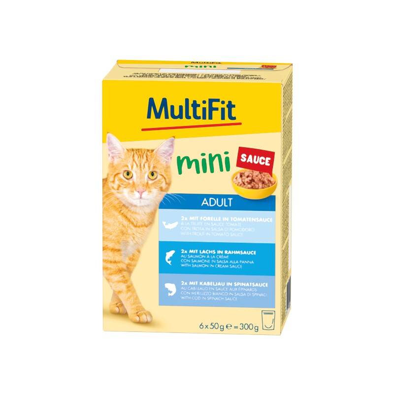 MultiFit Mini Nassfutter Katze Adult, Multipack Sauce 6x50 g Fleisch