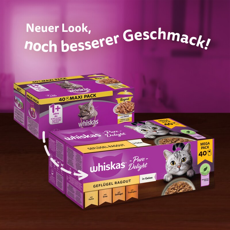 Whiskas Pure Delight Mega Pack Geflügel Ragout in Gelee 40 x 85g