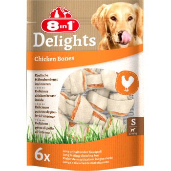 8in1 Delights Kauknochen Hähnchenfleisch im Beutel S 6 Stück