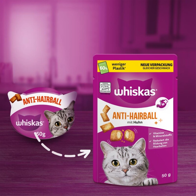 Whiskas Snacks, Anti-Hairball, Huhn 6x50 g