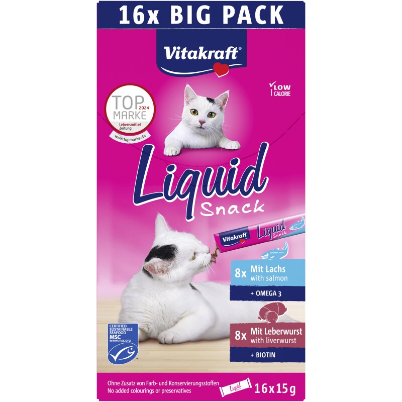 Vitakraft Liquid Snack Multipack mit Lachs und Leberwurst 16x15 g