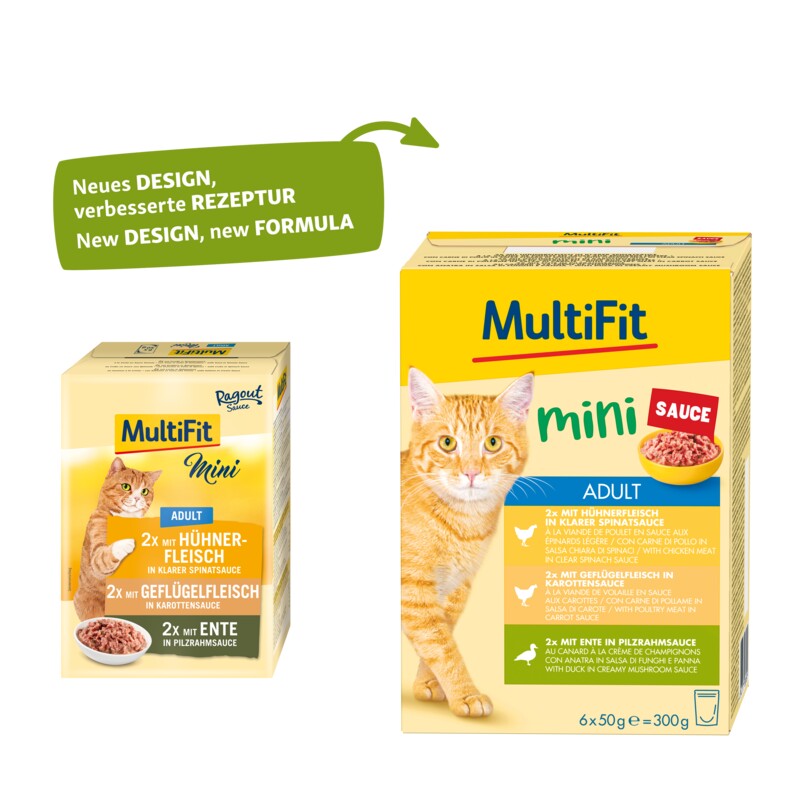 MultiFit Mini Nassfutter Katze Adult, Multipack Sauce 6x50 g Fleisch