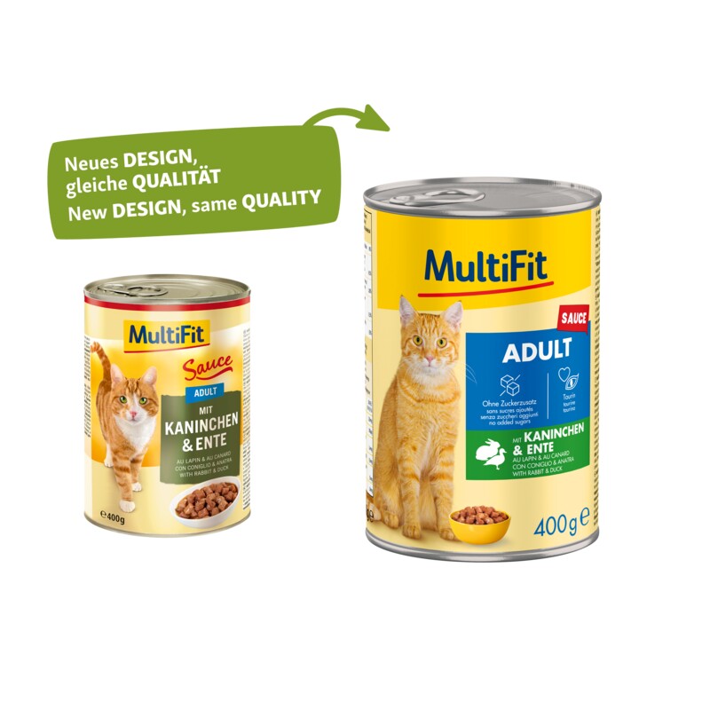 MultiFit Nassfutter Katze Adult, Sauce, Kaninchen und Ente 6x400 g