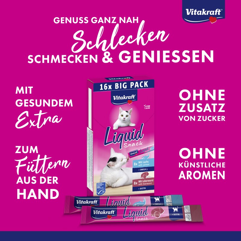 Vitakraft Liquid Snack Multipack mit Lachs und Leberwurst 16x15 g