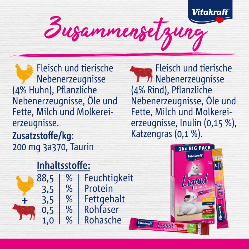 Vitakraft Liquid Snack Multipack mit Lachs und Leberwurst 16x15 g