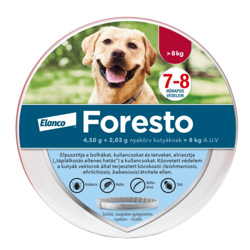 Foresto kullancs és bolha elleni nyakörv kutyáknak 8kg felett 70cm