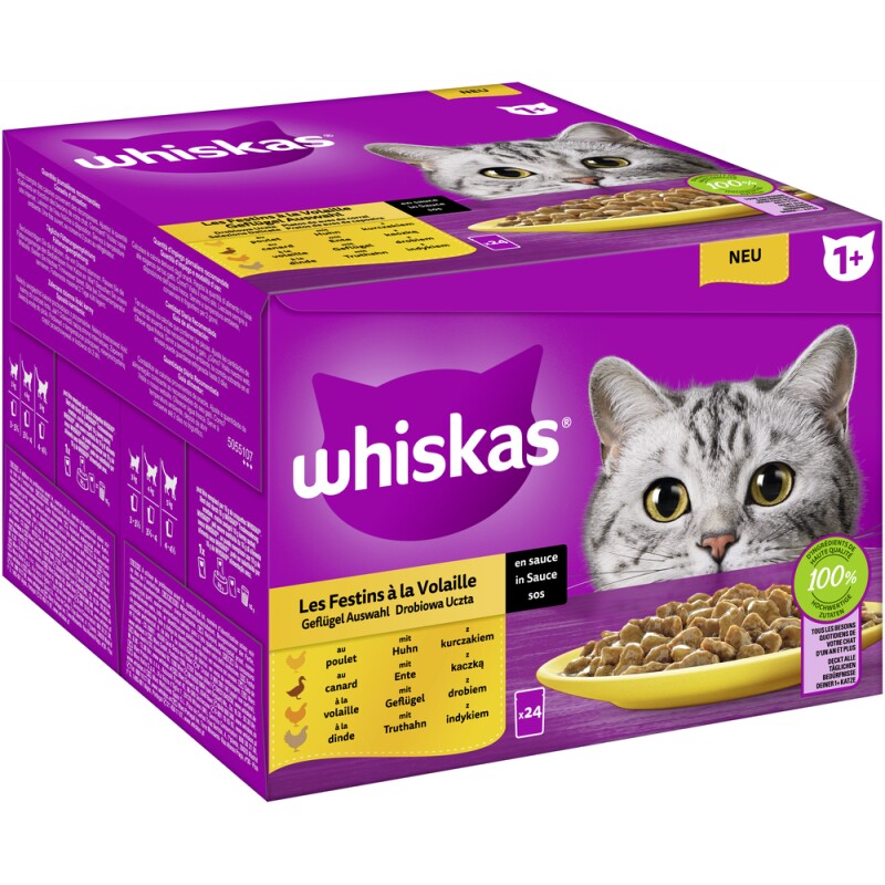 Whiskas Multipack 1+ Geflügel Auswahl in Sauce 24 x 85g
